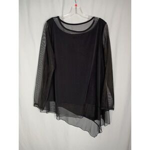 Peck & Peck Black Asymmetrical Tunic Top Blouse Mesh Hem Size XL NWOT